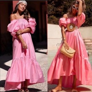 H&M puff sleeve cotton dress PINK